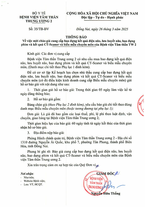 Chào giá cung cấp bao đựng Kết quả điện não...